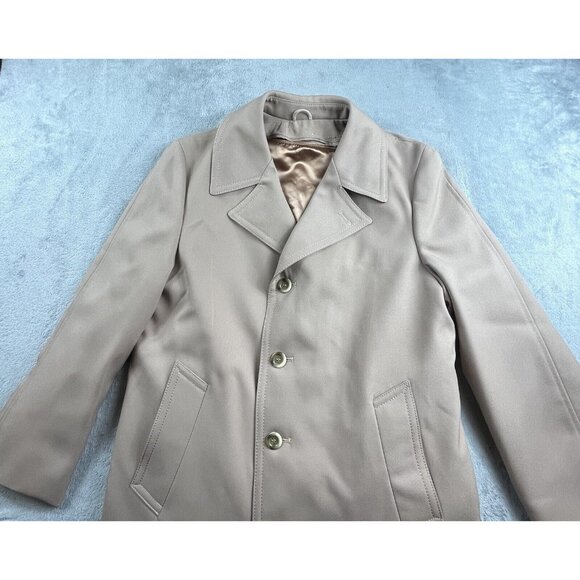Vintage Sears Overcoat Mens 40 Beige Coat Zip Out Lining Dress Trench 70s Winter - Picture 9 of 14